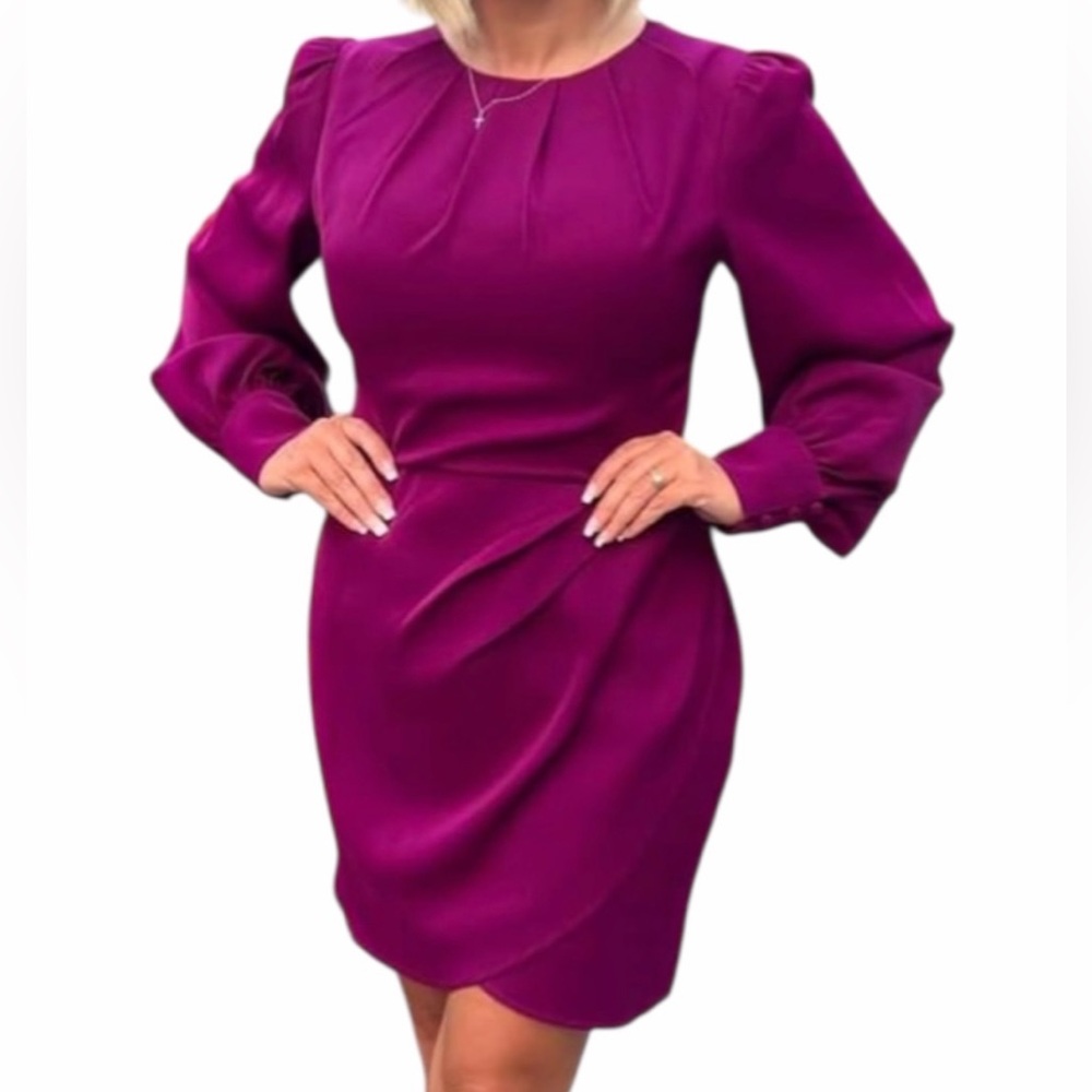 Adelyn Rae Edna Draped Orchid Cocktail Long Sleeve Mini Dress Size Small